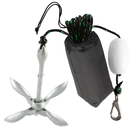Rad Sportz Kayak Anchor - 3.5lb Folding Kit with 40ft Marine Rope for Paddle Board by Silver 83-7003